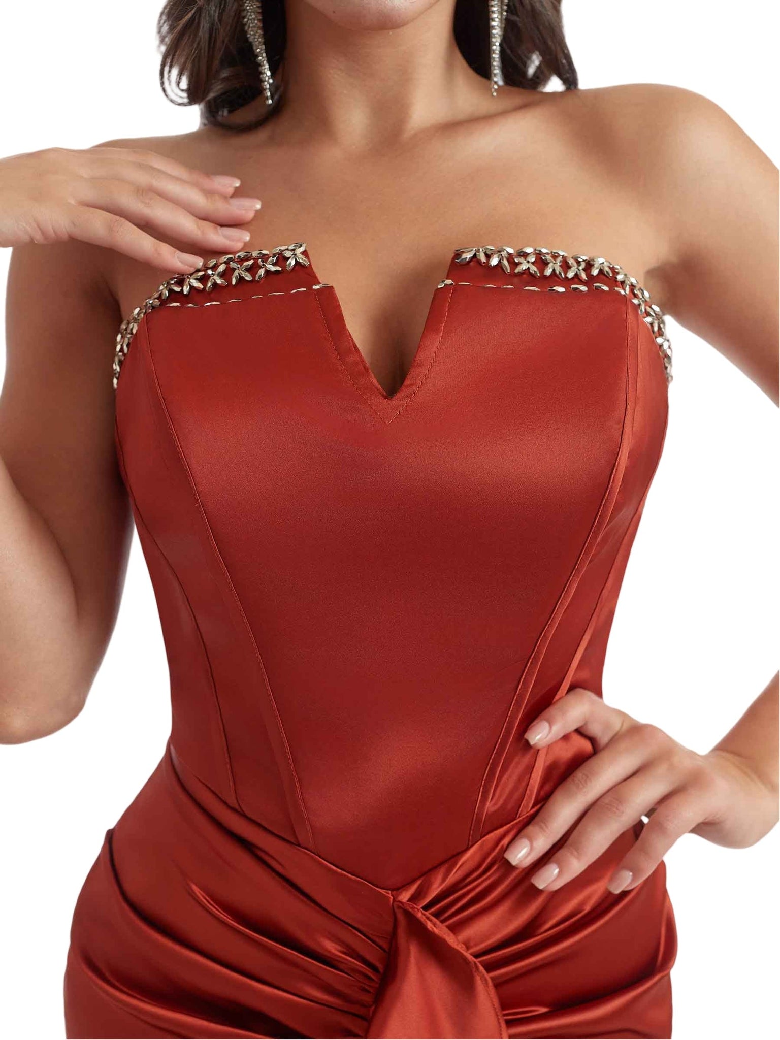 Elegant Sweetheart Ruffles Mermaid Satin Boho Chic Long Bridesmaid Dresses Slit