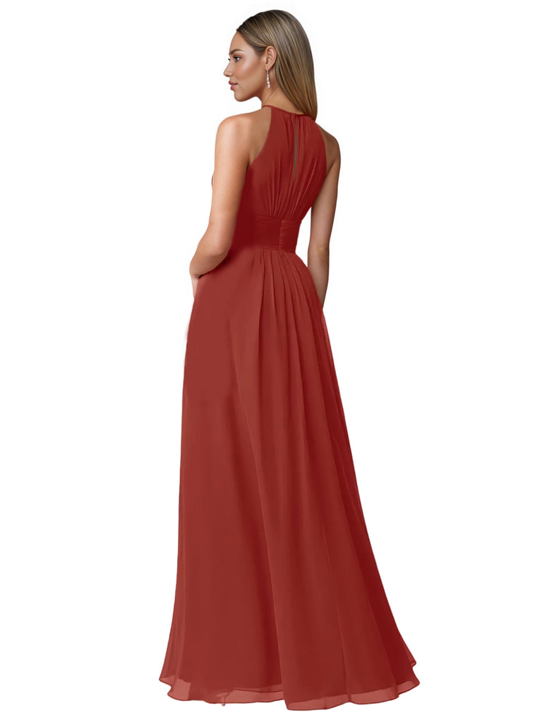 Simple Halter A-line Chiffon Floor Length Bridesmaid Dresses