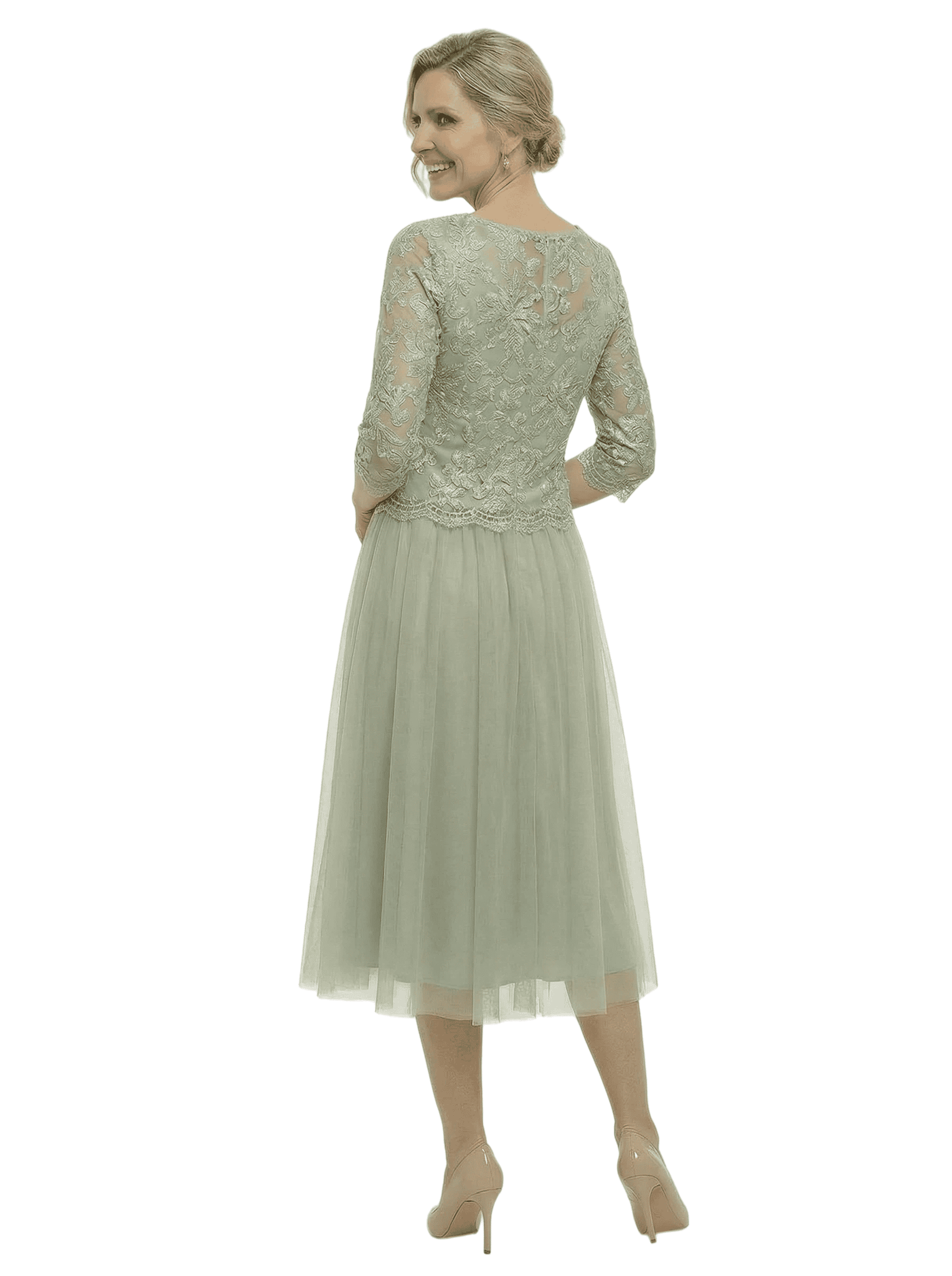 Elegant A-Line Jewel Lace Long Sleeve Mother Of The Bride Dress Chiffon Gown