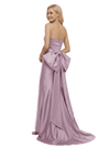 Sexy Sleeveless Straight Across Ruched Bow Knot Floor-Length Satin Mother Of The Bride Dresses