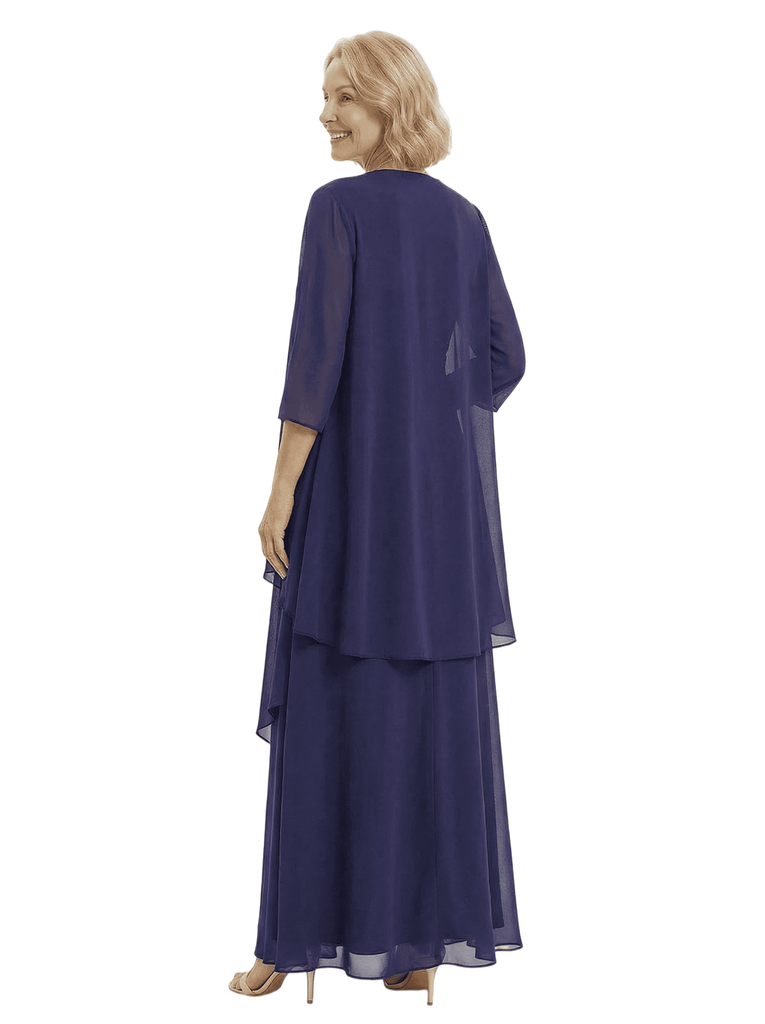 Square Neck Chiffon Mother Of The Bride Two Piece Maxi Gown Formal Wedding Guest Dress