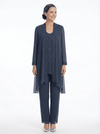 ChicSew Elegant Chiffon Mother Of The Bride Pant Suits Three Piece Classy Outfits With Long Jacket