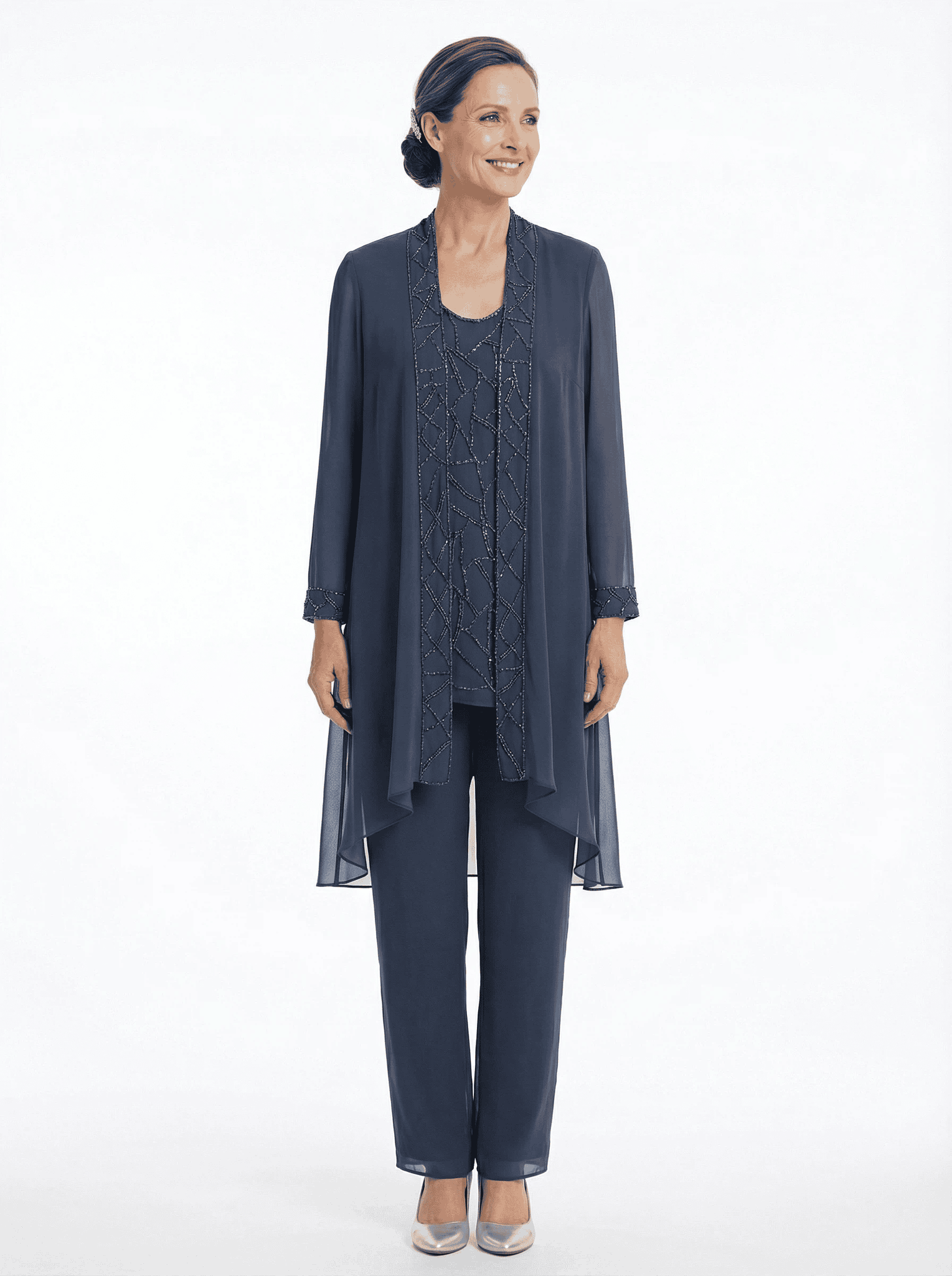 ChicSew Elegant Chiffon Mother Of The Bride Pant Suits Three Piece Classy Outfits With Long Jacket