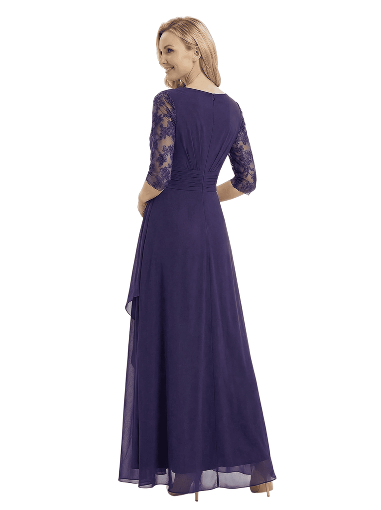 Elegant A-Line V-Neck Lace Long Sleeves Mother Of The Bride Dress Chiffon Gown