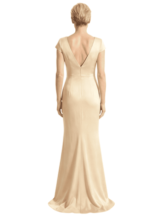 Elegant V-Neck Satin Mother of The Groom Dress Cap Sleeves Mermaid Maxi Gown