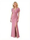 Elegant Soft Satin Short Sleeves Side Slit Mermaid Floor-Length Mother of the Bride Dresses
