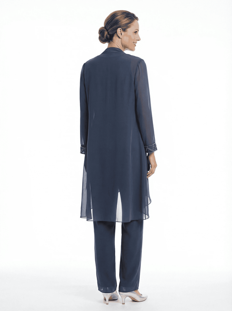 ChicSew Elegant Chiffon Mother Of The Bride Pant Suits Three Piece Classy Outfits With Long Jacket