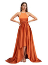 Sexy Halter High Low A-Line Soft Satin Pretty Long Bridesmaid Dresses
