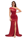 Sexy One Shoulder Mermaid Side Slit Chic Soft Satin Bridesmaid Dresses