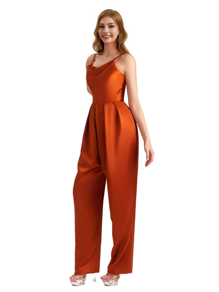 Elegant Scoop Silky Satin Long Women's Pantsuit For Bridesmaids
