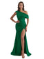 Elegant Asymmetrical One Shoulder Side Split Mermaid Crepe Long Bridesmaid Dresses