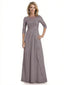 Women's Lace Applique Half Sleeves Chiffon A-Line Mother Of The Bride and Groom Dresses
