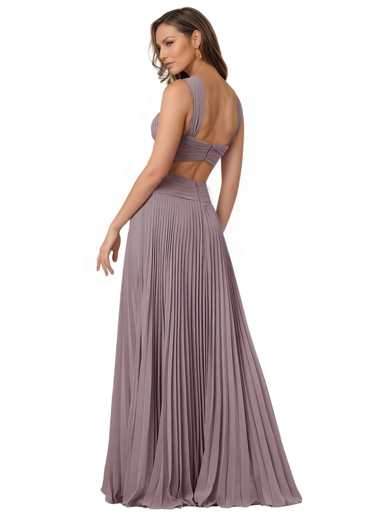 Unique A-line Halter Side Slit Chiffon Floor-Length Bridesmaid Dresses