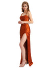 Elegant Silky Satin Side Slit Mermaid Ruched Beauty Long Bridesmaid Dresses Spaghetti Strap