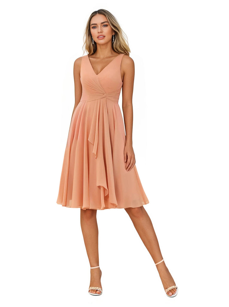 Cute V-Neck Knee-Length Chiffon Bridesmaid Dresses