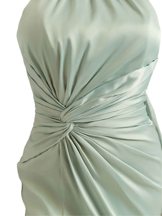 Elegant Mermaid Halter Soft Satin Long Bridesmaid Dresses Slit For Wedding