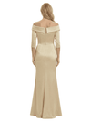 Off The Shoulder Ruffles Satin Mother Of The Groom Dress 3/4 Sleeves Mermaid Maxi Gown
