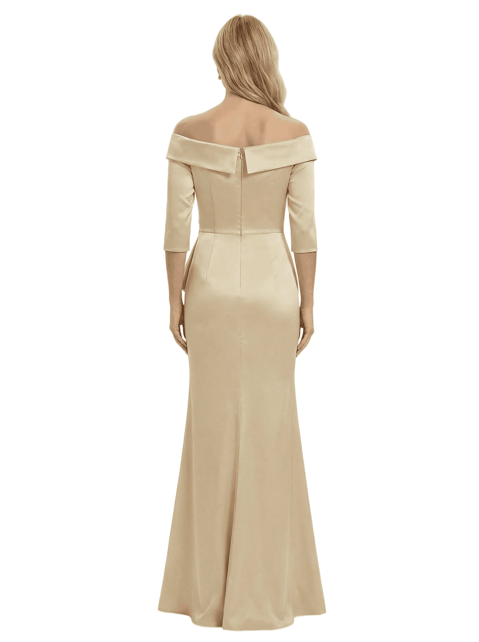 Off The Shoulder Ruffles Satin Mother Of The Groom Dress 3/4 Sleeves Mermaid Maxi Gown