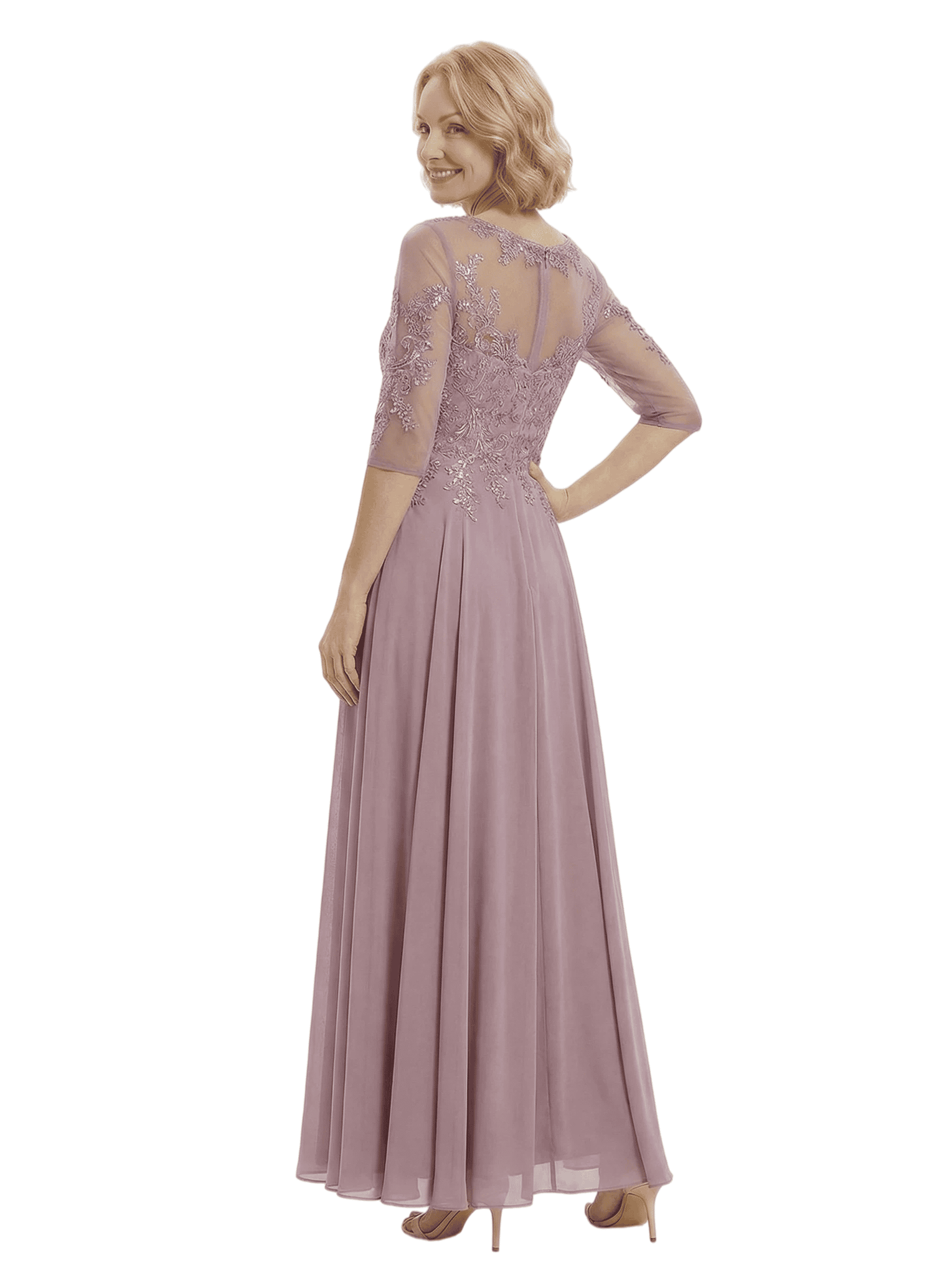 Elegant V-Neck Half Sleeves A-Line Chiffon Mother Of The Bride Dress