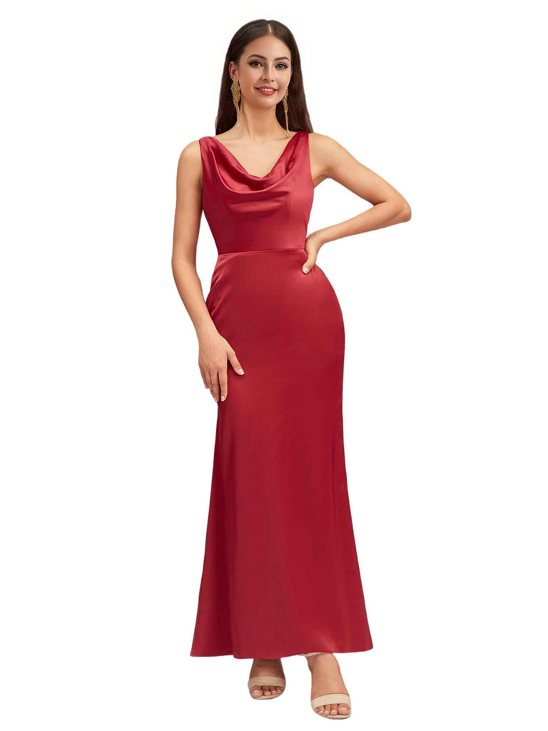 Sexy Mermaid V Neck Soft Satin Ankle-Length Maxi Bridesmaid Dresses Online