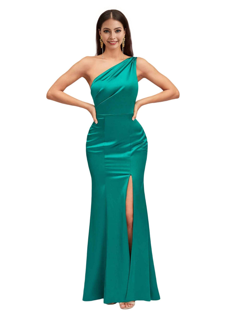 Sexy Mermaid One Shoulder Soft Satin Long Bridesmaid Dresses Online