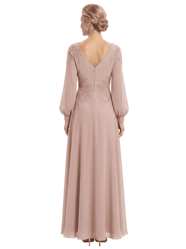 Beautiful Mother Of The Bride Dresses V-Neck Long Sleeves A-Line Formal Wedding Event Dress