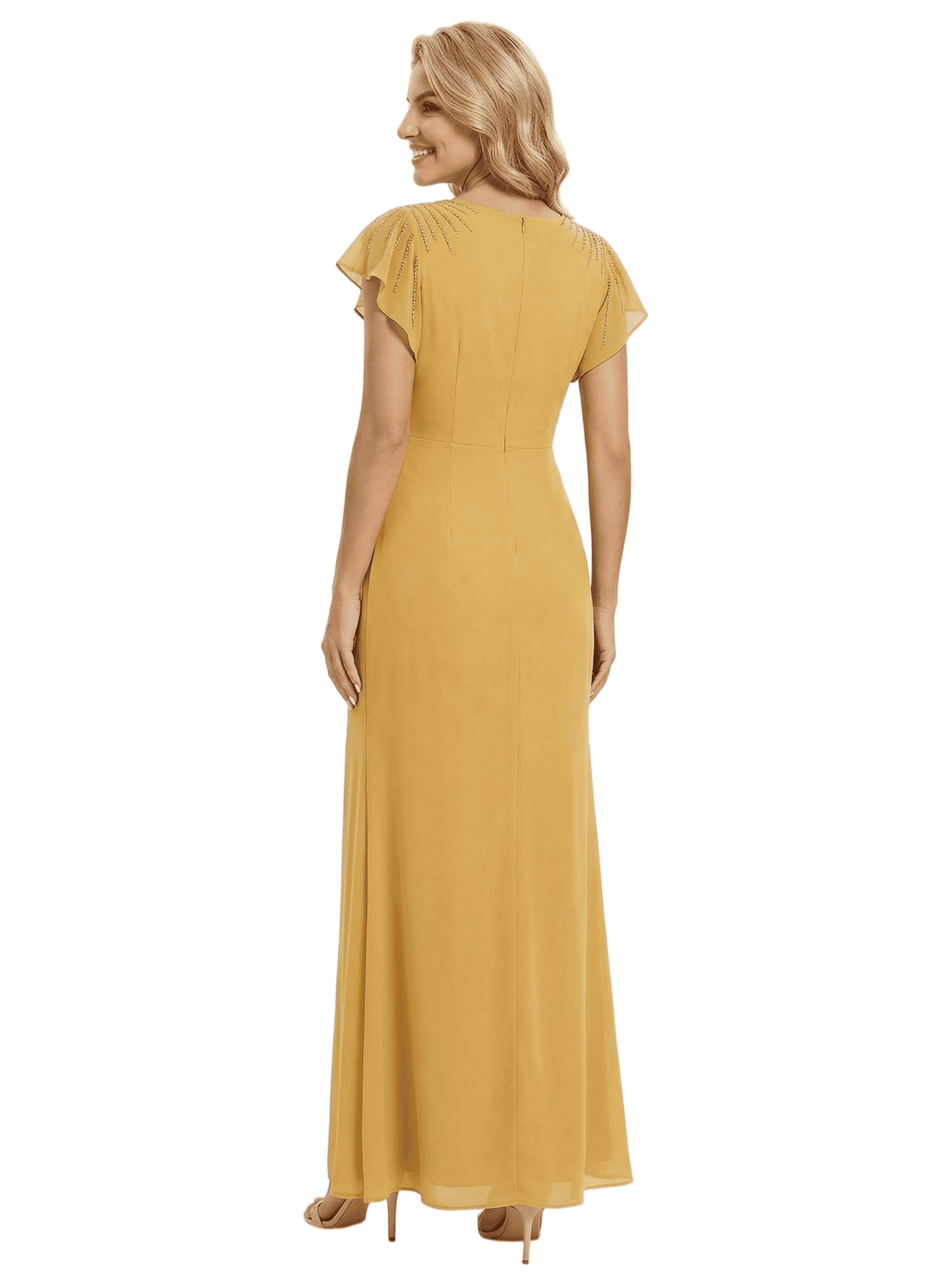 Elegant V-Neck Cap Sleeves Side Slit Mermaid Chiffon Mother Of The Bride Dress