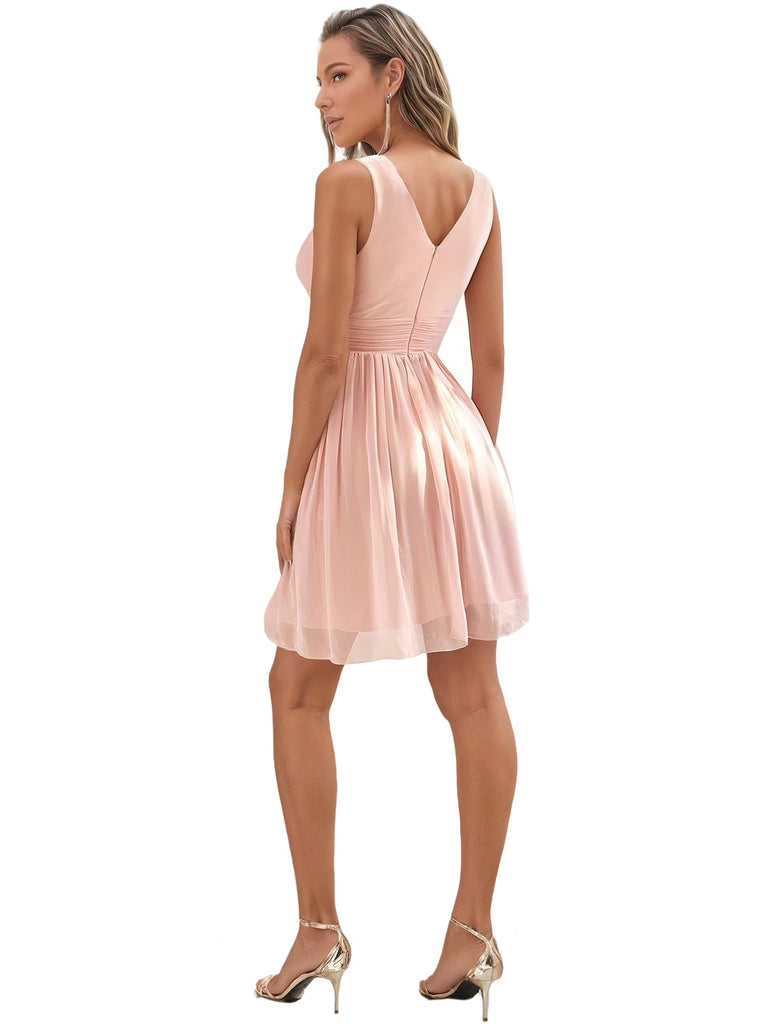 V-Neck A-line Chiffon Mini Length Bridesmaid Dresses