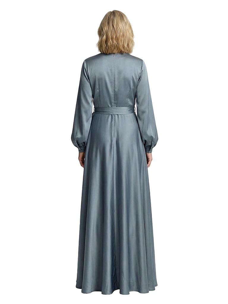 Mother Of The Groom V-Neck Long Sleeves Satin A-Line Floor Length Formal Bride Mother Wear