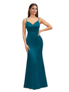 Sexy Mermaid Spaghetti Straps Open-Back Soft Satin Floor-Length Bridesmaid Dresses