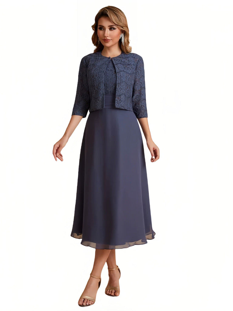 Elegant A-line Bateau Sleeveless Tea Length Short Mother of the Brides Dresses and Jacket
