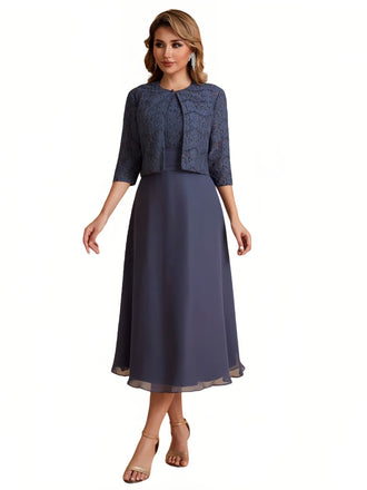 Elegant A-line Bateau Sleeveless Tea Length Short Mother of the Brides Dresses and Jacket