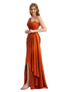 Modern One Shoulder Silky Satin Mermaid Long Bridesmaid Dresses Online Side Split