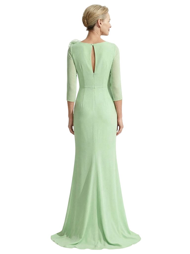 Elegant Boat Neck Long Sleeves Mother Of The Bride Gown With Rosette Detail