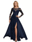 Elegant Chiffon Lace Long Sleeves Jewel A-Line Mother Of The Bride Dresses