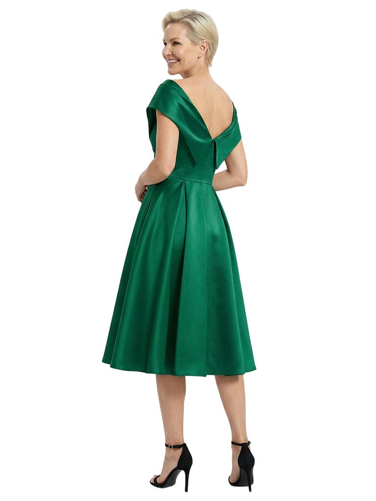 Mother Of The Groom Off Shoulder Satin A-Line Midi Formal Bride Mother Wear