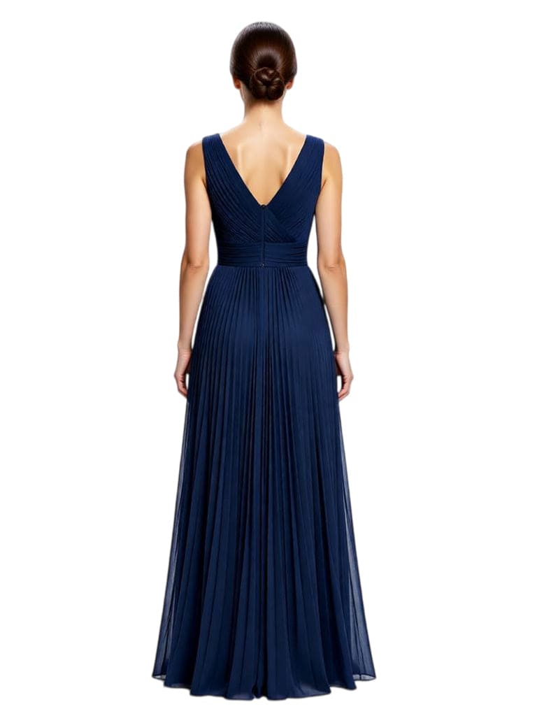 Chicsew Elegant V-Neck Sleeveless Ruched A-Line Chiffon Mother of The Bride Gown