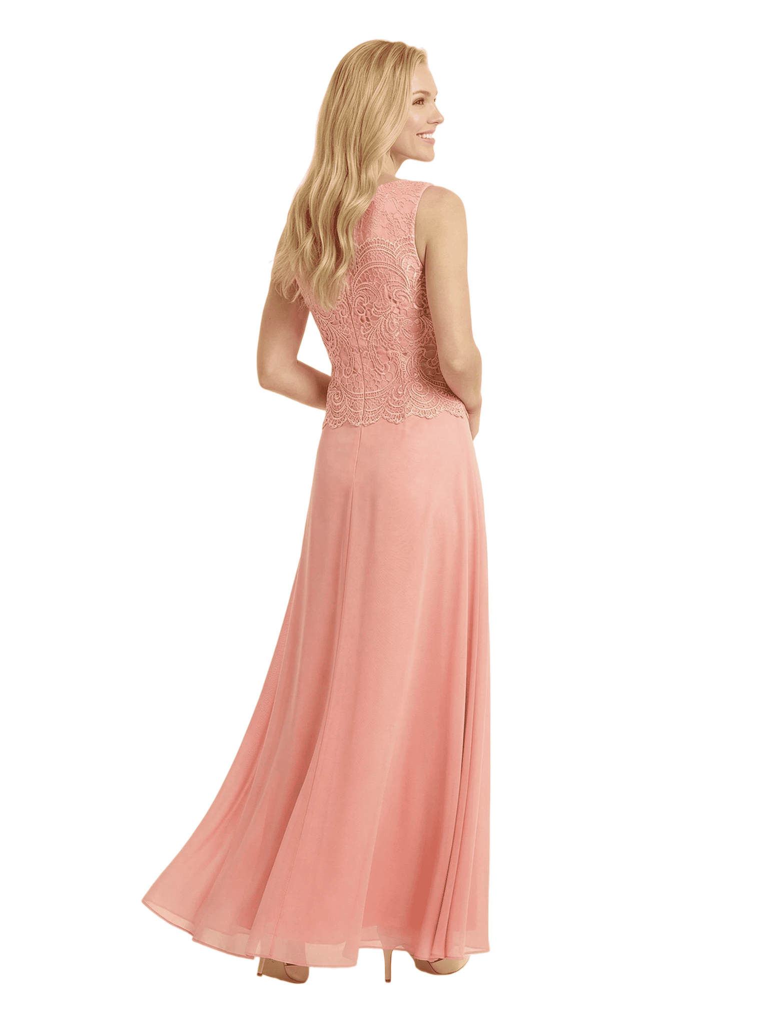 Mother of The Bride Outfit Square Neck Half Sleeve Lace Chiffon Maxi Dress with Jacket