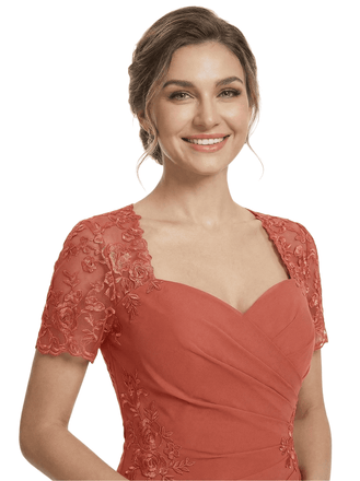 Mother of The Groom Dress Sweetheart Neck Short Sleeve Ruched Mermaid Floor-Length Chiffon Gown