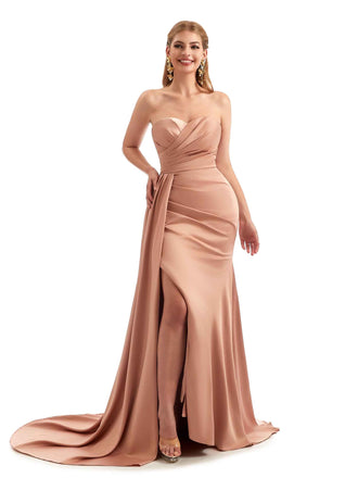 Sexy Mermaid Side Split Long Bridesmaid Dresses In Satin Sweetheart