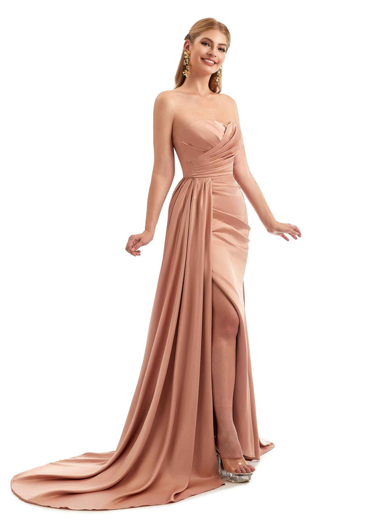 Sexy Mermaid Side Split Long Bridesmaid Dresses In Satin Sweetheart