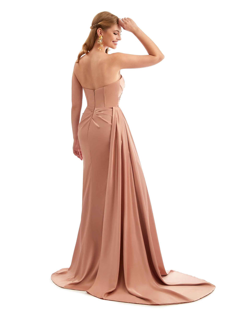 Sexy Mermaid Side Split Long Bridesmaid Dresses In Satin Sweetheart