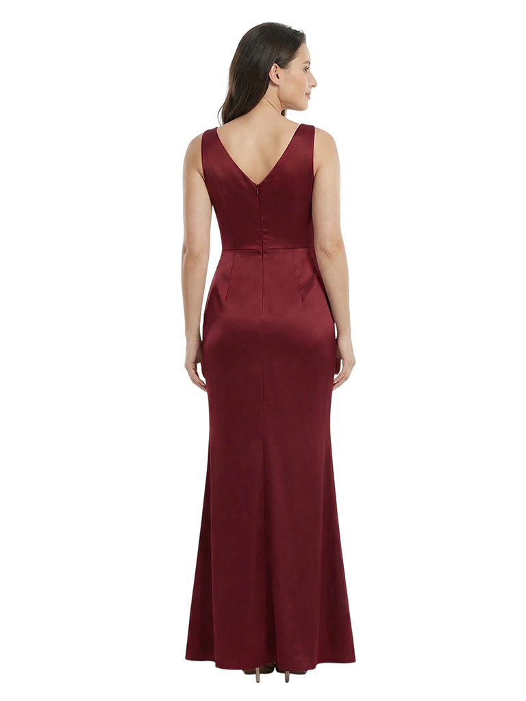 Beautiful V-Neck Silky Satin Mother Of The Bride Mermaid Evening Gown