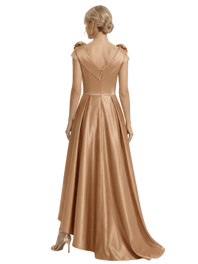 Fancy Asymmetrical Cap Sleeves Satin High Low A-Line Mother of The Bride Dress