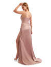 Scoop Sexy Side Split Long Satin Boho Chic Stretchy Satin Bridesmaid Dresses Online