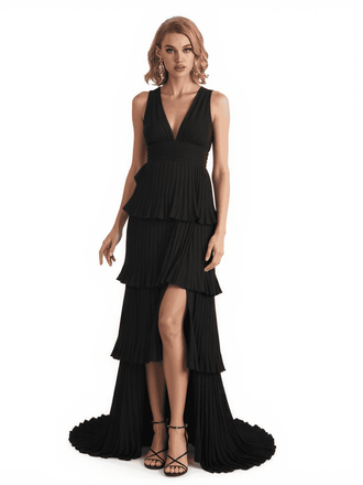 Elegant Ruched Chiffon V-Neck Spaghetti Straps A-Line Long Mother of The Bride Dresses