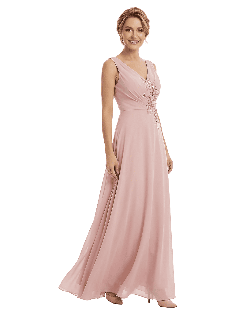 Beautiful V-Neck Mother Of The Bride Dress Sleeveless Applique Chiffon A-Line Gown