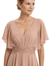 Stylish Mother Of The Bride Pantsuit V-Neck Flutter Sleeves Chiffon Overlay Jumpsuit