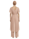 Stylish Mother Of The Bride Pantsuit V-Neck Flutter Sleeves Chiffon Overlay Jumpsuit