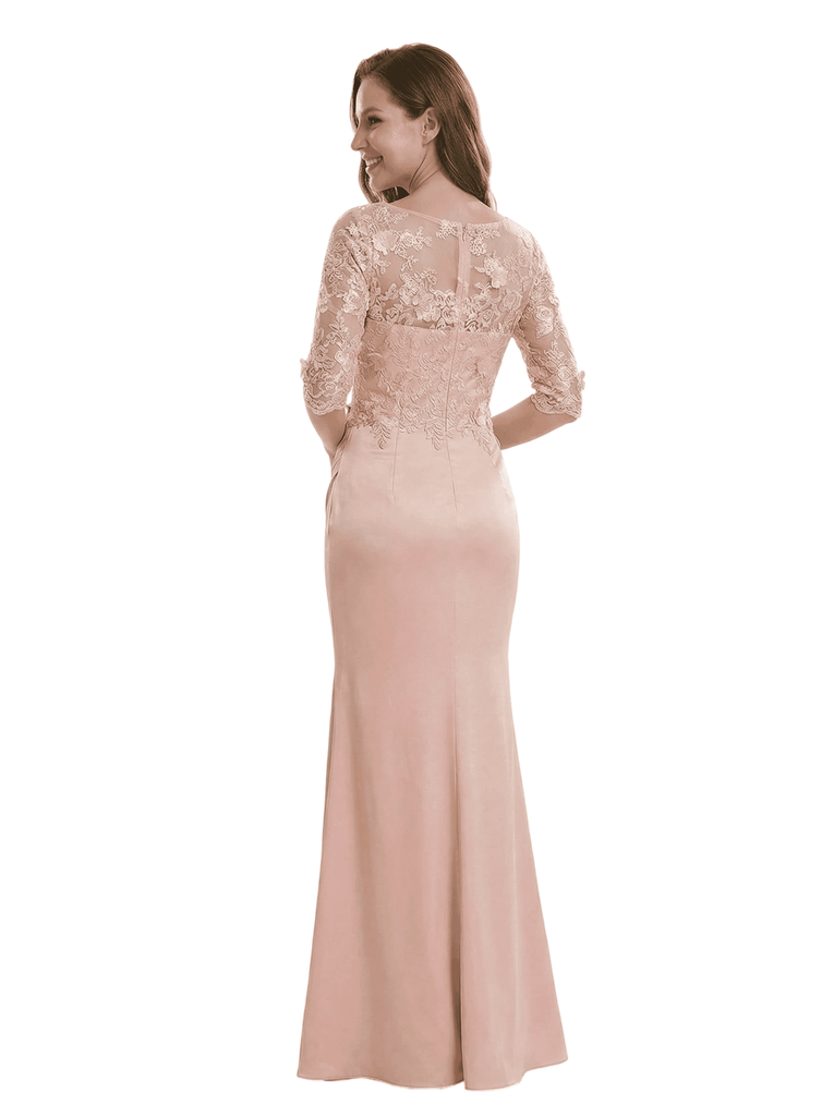 Chicsew Mother of The Bride Dress Scoop Half Sleeve Mermaid Lace Trumpet Maxi Gown